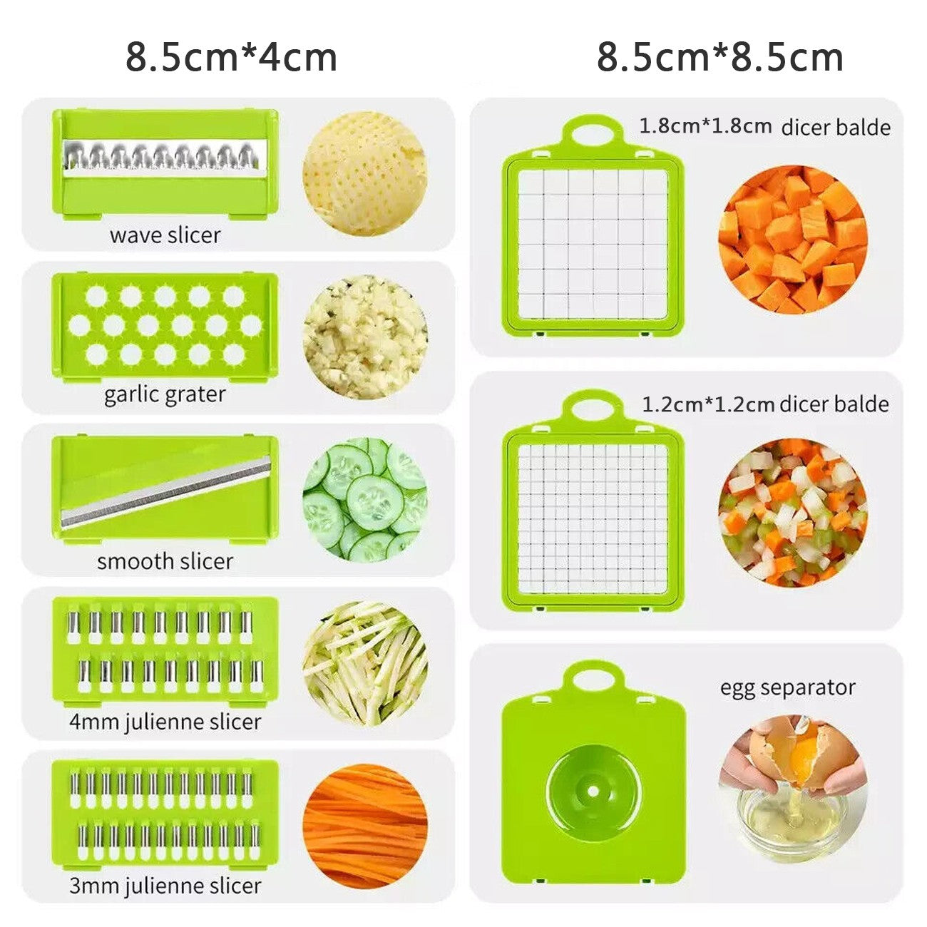Casora 15-in-1 vegetable chopper blade inserts detail