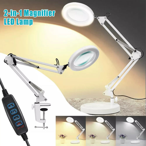 2-in-1 magnifying LED desk lamp with base and clamp