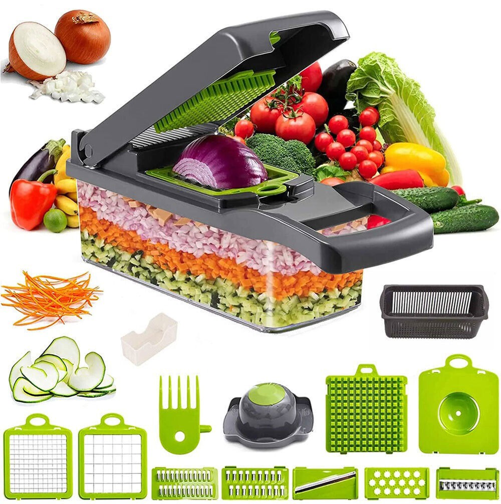 Casora 15-in-1 vegetable chopper set with dicing grid lid and clear catch container