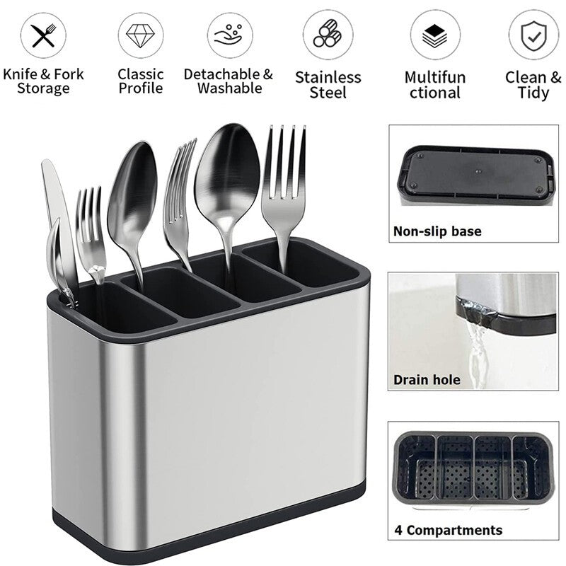 Casora stainless steel cutlery holder with 4 compartments