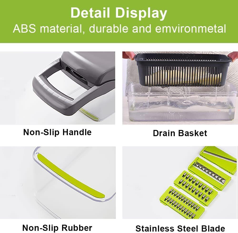 Casora 16-in-1 vegetable cutter accessories including peeler, cleaning claw and brush