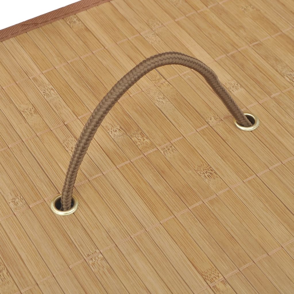 Natural bamboo laundry basket carrying handle detail