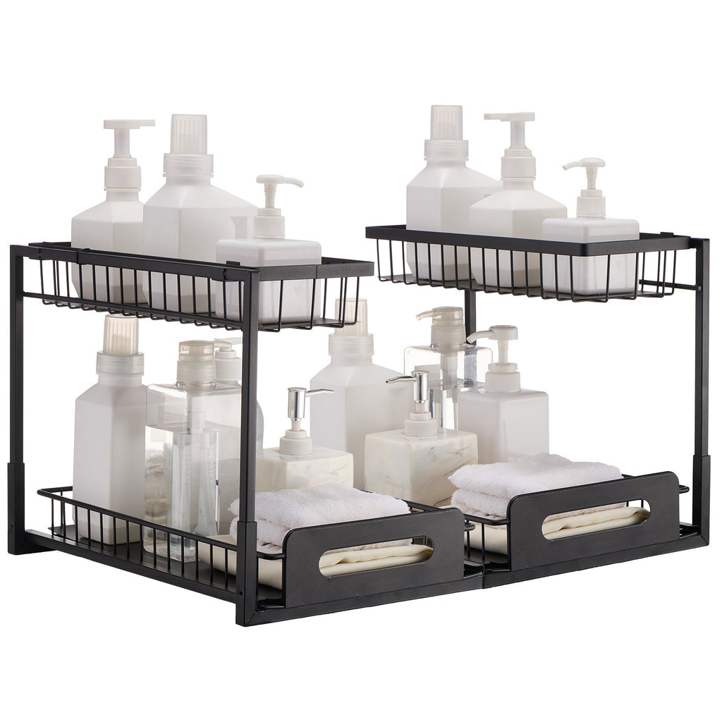 Casora 2-tier pull-out under-sink organiser with sliding baskets, black