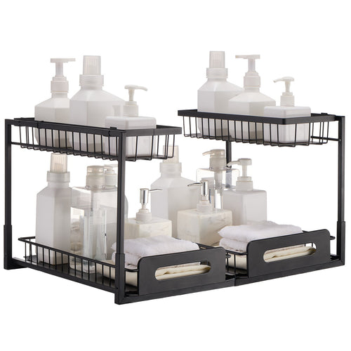 Casora 2-tier pull-out under-sink organiser with sliding baskets, black