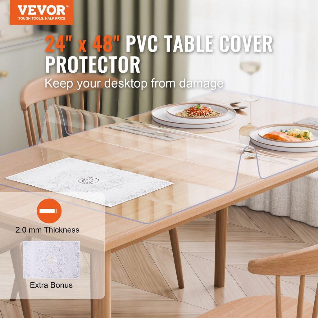 Clear PVC tablecloth protector covering a table surface