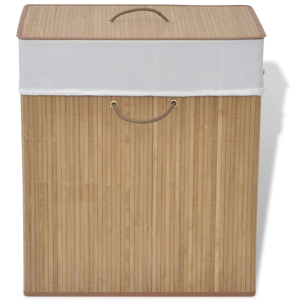 Rectangular bamboo laundry basket in natural finish