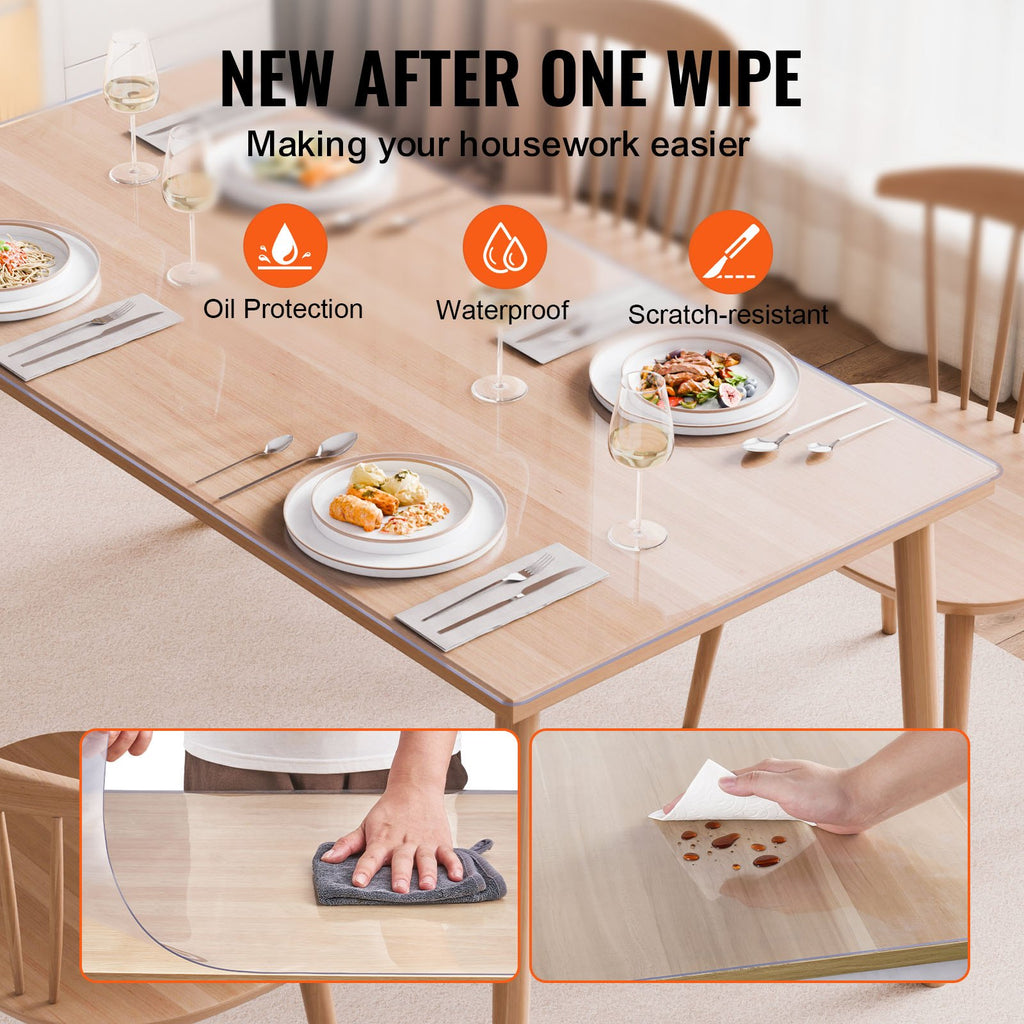 Casora clear tablecloth protector shown on a dining table
