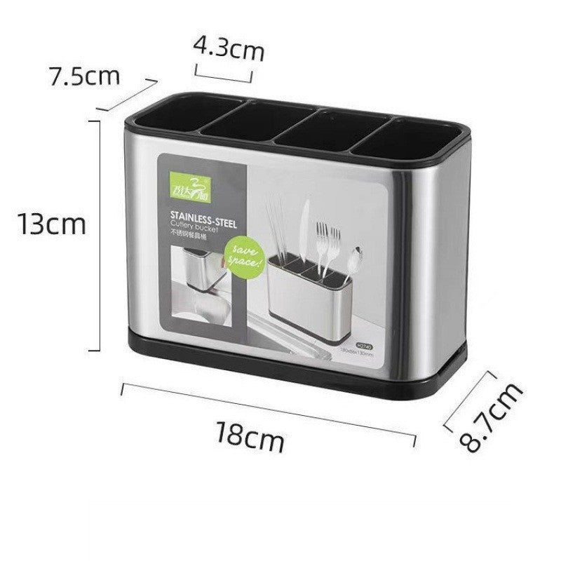 Cutlery and utensil holder with draining base, silver