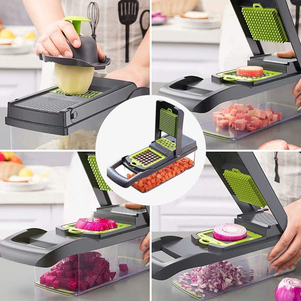 Interchangeable stainless-steel blades of the Casora 16-in-1 vegetable cutter set