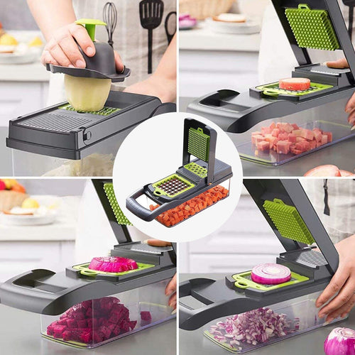 Interchangeable stainless-steel blades of the Casora 16-in-1 vegetable cutter set
