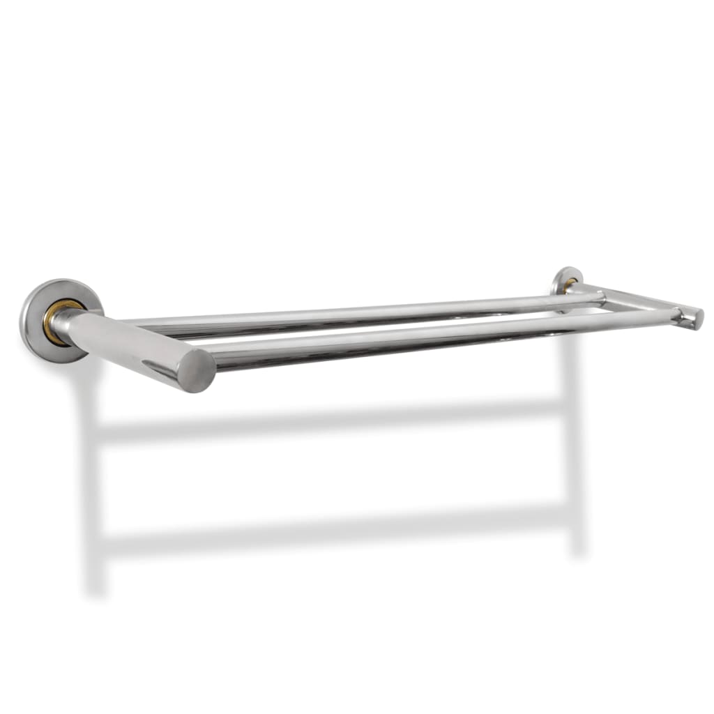 Two-bar stainless steel towel rack, side view