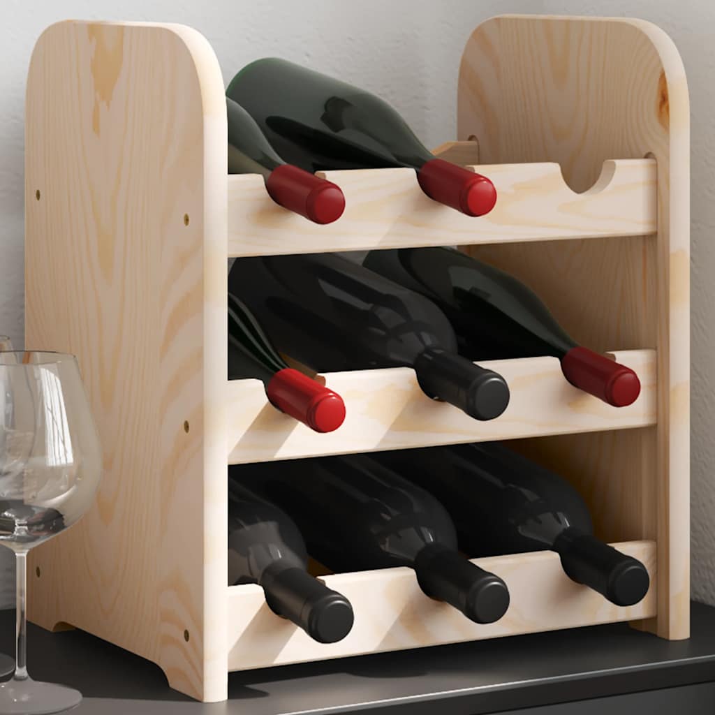 Casora solid pine wine rack holding 9 bottles