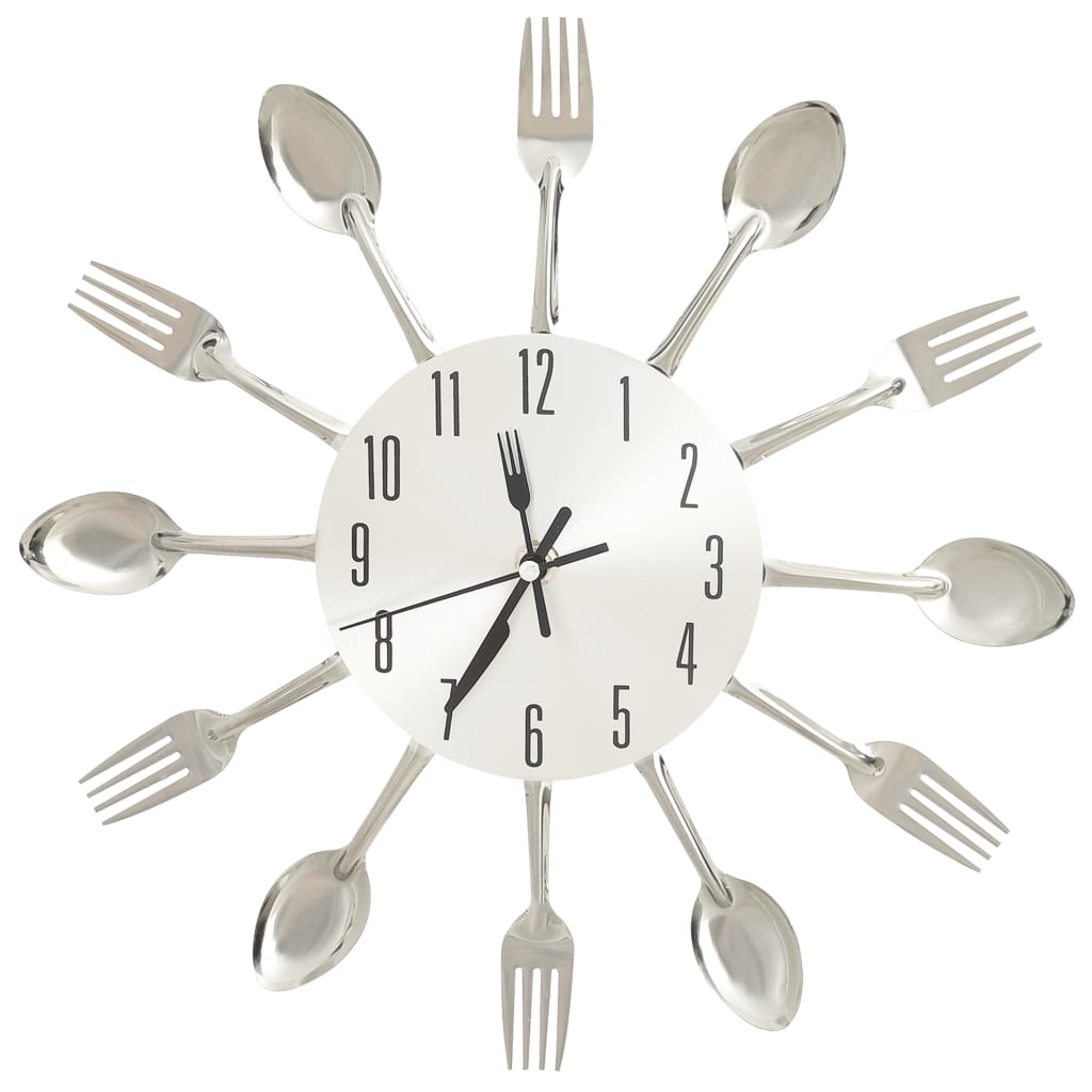 Detail of spoon and fork clock hands and dial
