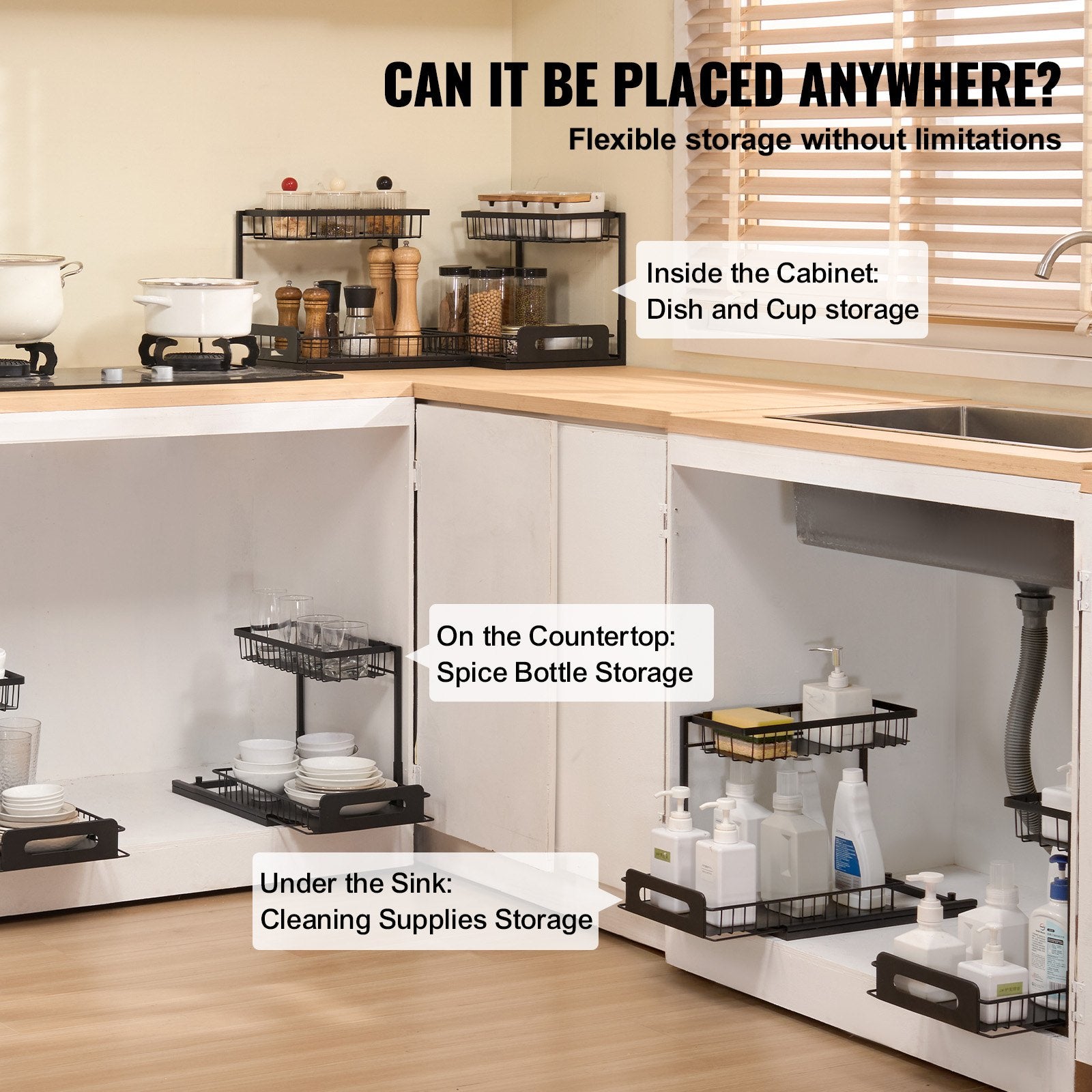 Under-sink organiser dimensions and installation size