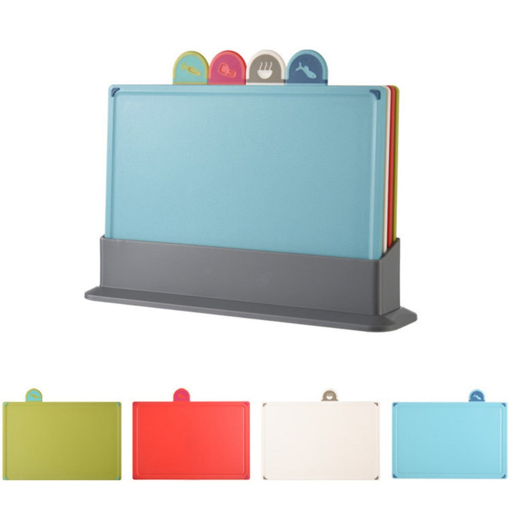 Casora 4-piece colour-coded cutting board set in storage stand