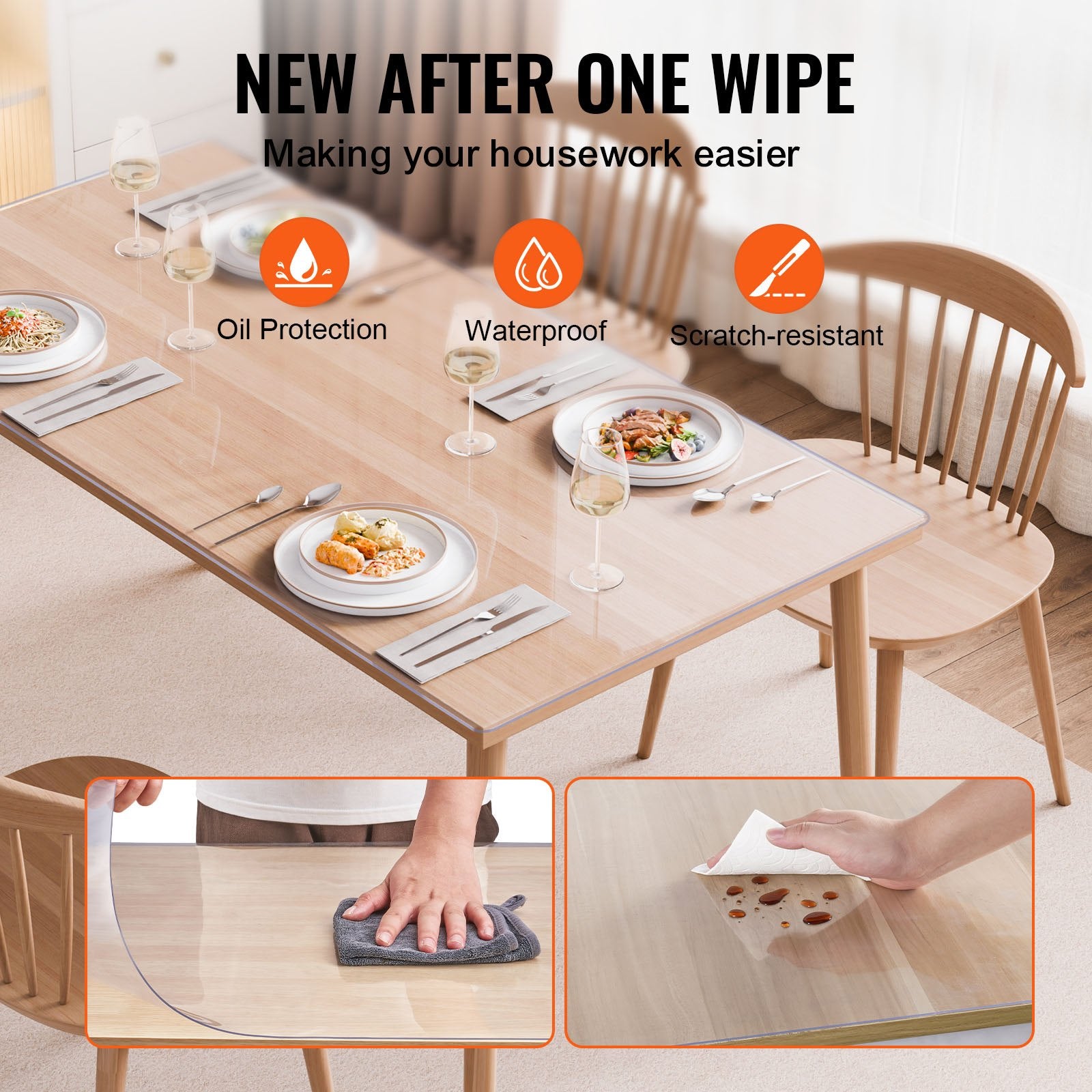 Casora clear table protector mat shown on a dining table