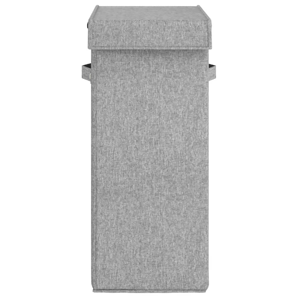 Detail of grey linen-look fabric laundry basket