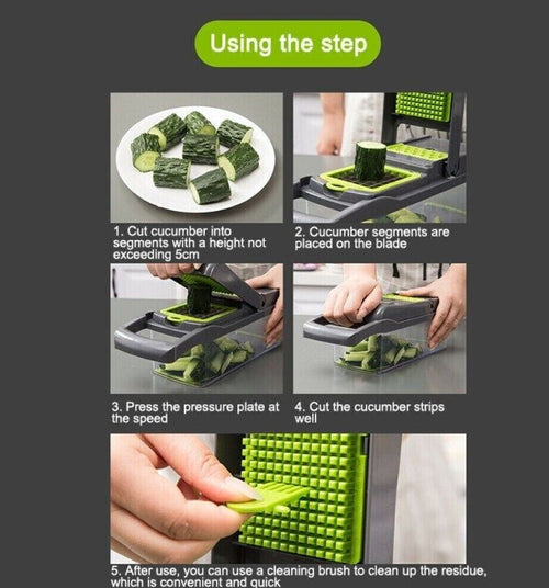 Casora 16-in-1 vegetable slicer set with blade inserts and accessories laid out