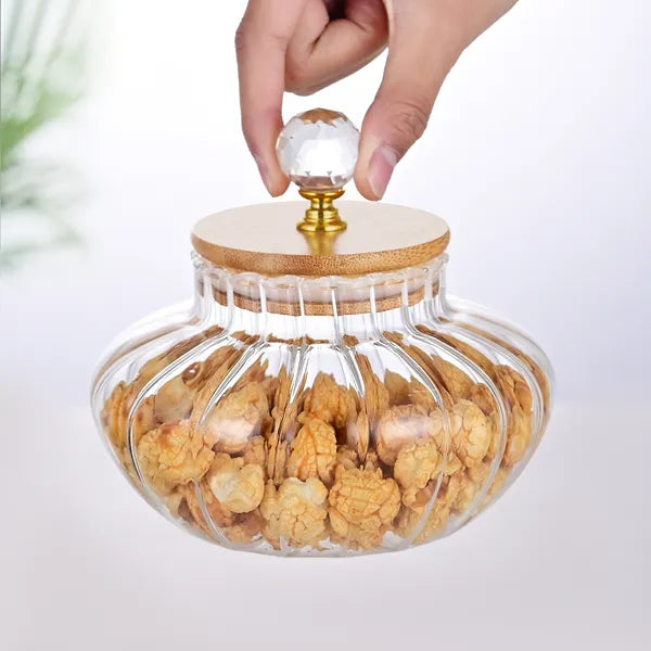 Ribbed glass kitchen storage jar side view