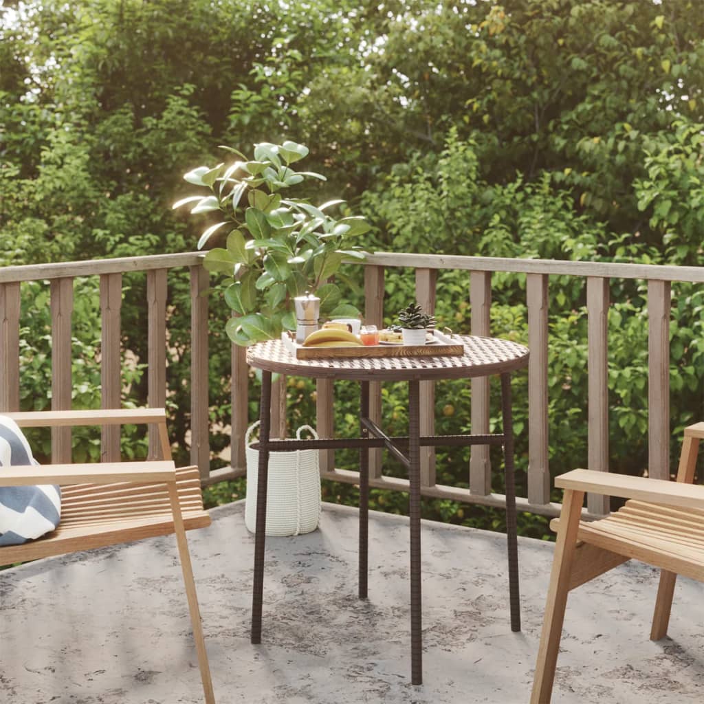 Round poly rattan side table in brown