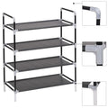 Black shoe rack with 4 non-woven fabric shelves and metal tube frame