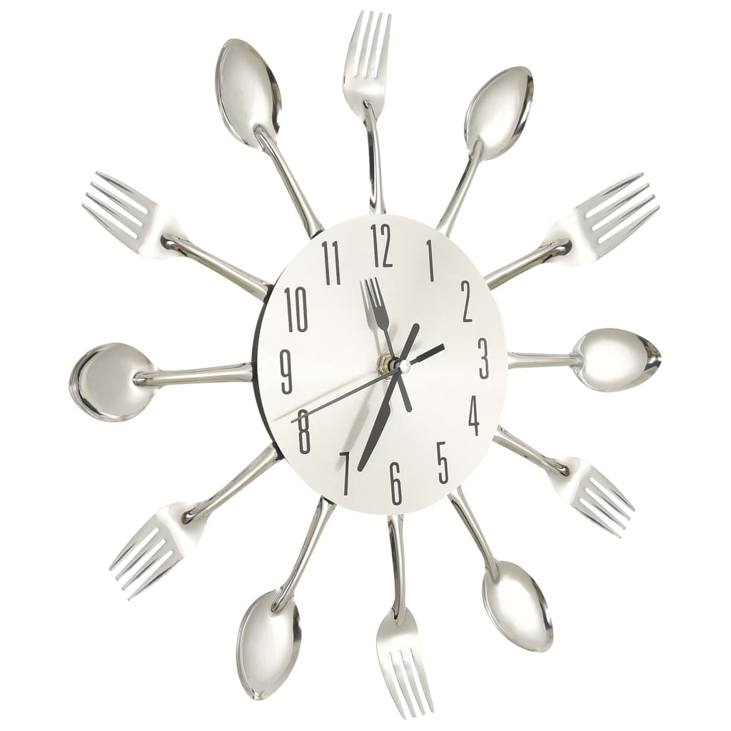 Silver aluminium kitchen wall clock, alternate view