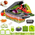 Casora 16-in-1 vegetable cutter with grey body and 1.5L container filled with chopped vegetables