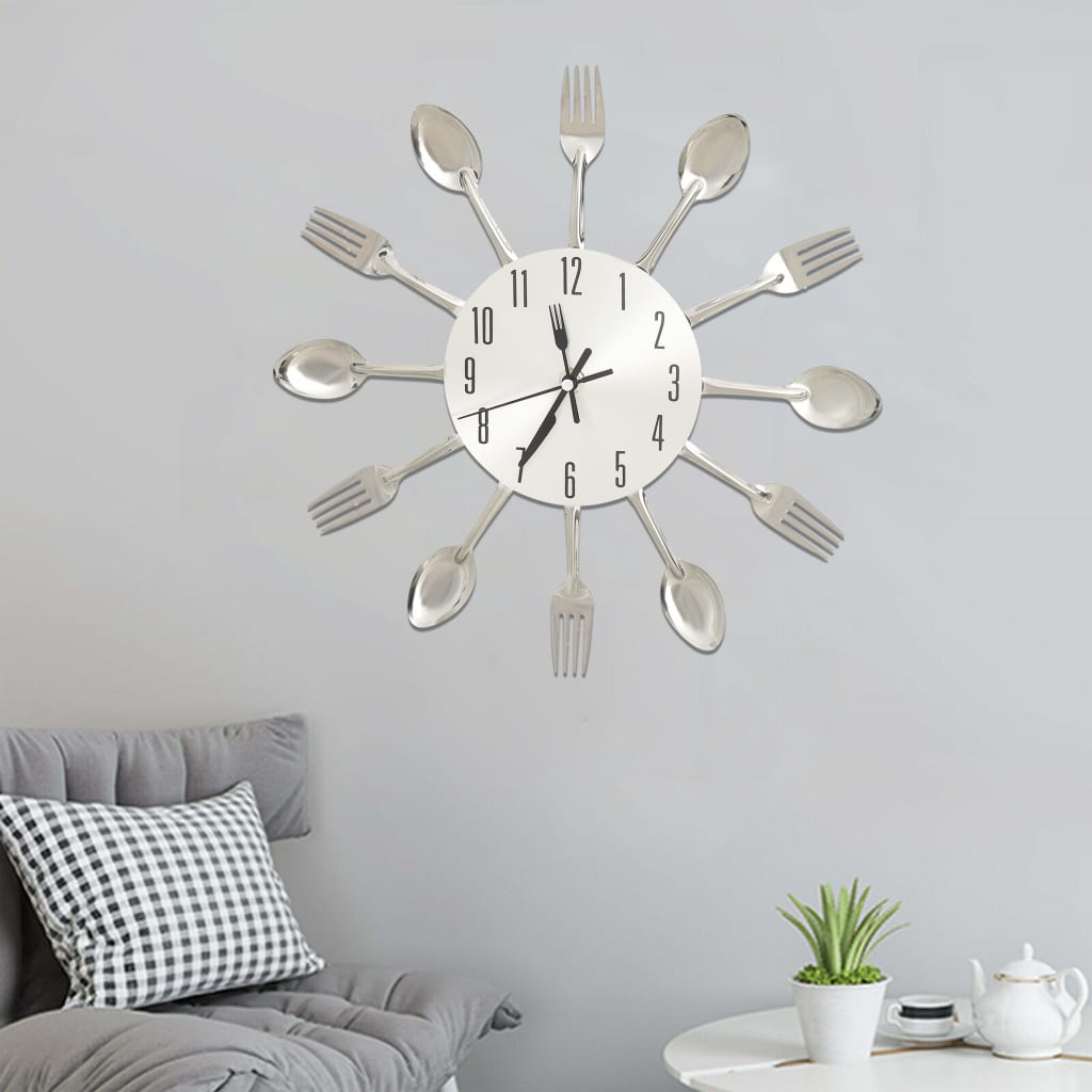 Casora silver cutlery wall clock with spoon and fork markers