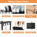 Casora black iron plate and bowl rack with cup holder