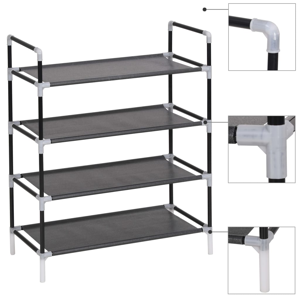 Detail of the metal tube frame and plastic connectors of the Casora shoe rack